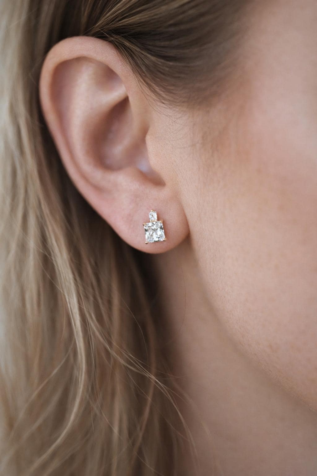 10pcs CZ Pave Gold/ Silver Square Round Earrings, 18K Gold/ Rhodium plated Brass, Geometric Stud Earrings (#GB-4350)
